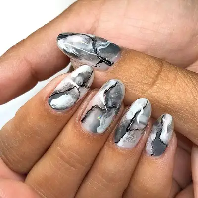 gray and white marble nails 