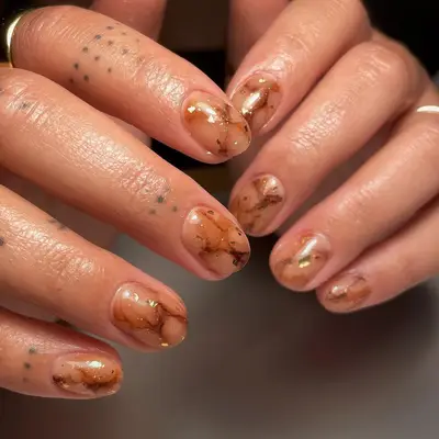 brown and gold marble manicure