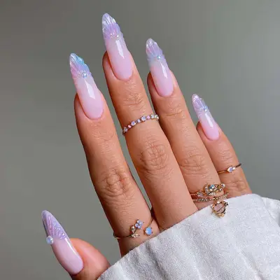 Iridescent Pearl Seashell French Tips 