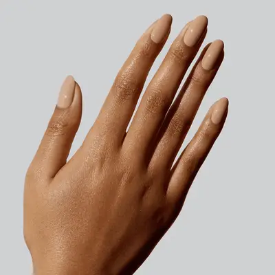 Hand with Winter Nail Colors in Silver Chrome