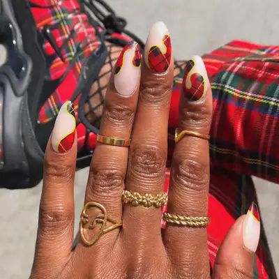 Neon-lined plaid manicure