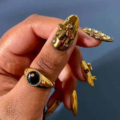 3D Gold Chrome Bee Mani - MYM Beauty Chrome Nail Ideas for April 