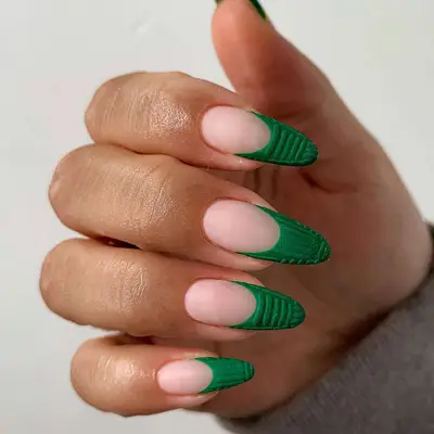 Close up of a 3D sweater French tip manicure