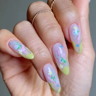 a floral manicure with cute pastel designs