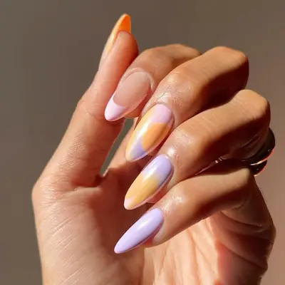 Purple, Pink, and Peach Abstract manicure