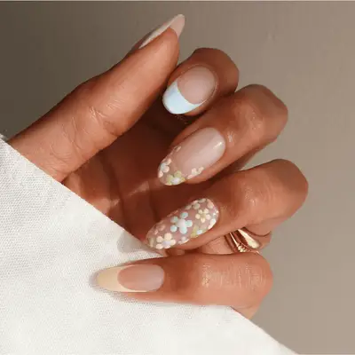 french tips with pastel daisy accent nails