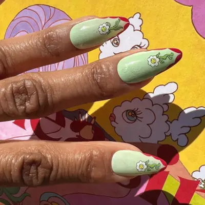 red floral french nails