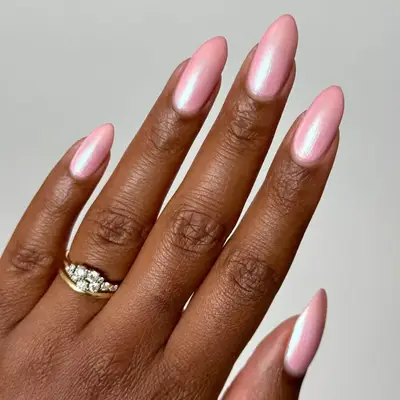 Pink shimmery long nails