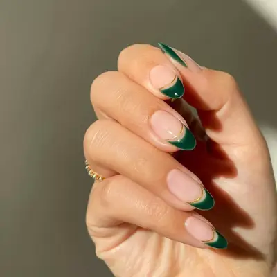 Green and gold double French manicure