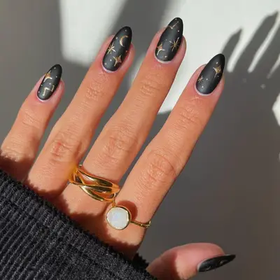 Matte black with gold moon and stars