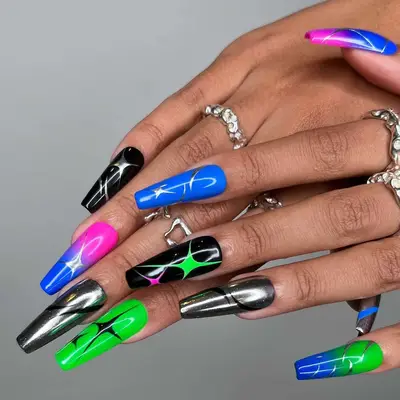 Multicolor galactic coffin nails