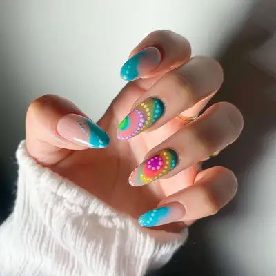 Jelly swirl nails with dot swirl accents - MYM Beauty Festival Nails