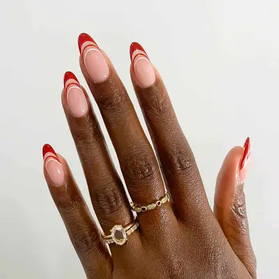 French tips with red and white lines 