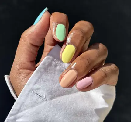 Neon rainbow skittle nails