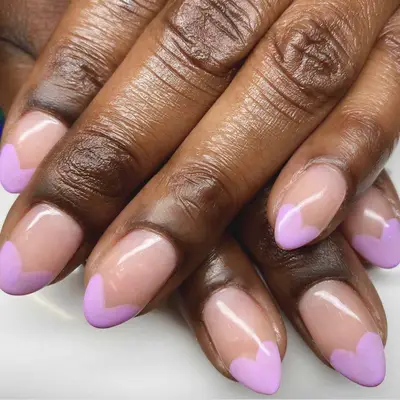 pink heart french manicure