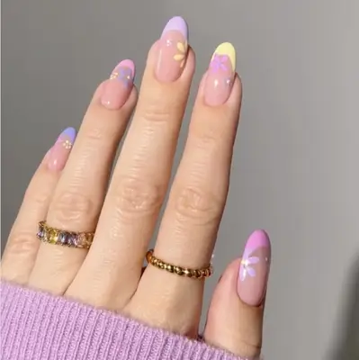pastel french manicure with flowers