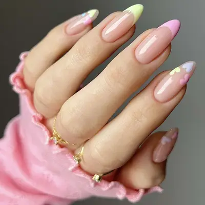 pastel french manicure with hearts