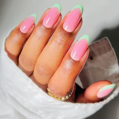 pink and green french nails