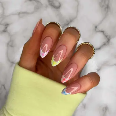 French manicure with colorful gingham tips