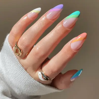 French manicure with multicolored pastel tips