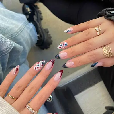 Checkered Burgundy French Tips - MYM Beauty Burgundy French Tips 