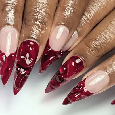Burgundy Croc Floral French Tips - MYM Beauty Burgundy French Tips 