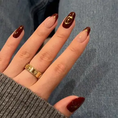 Burgundy and Gold French Tips - MYM Beauty Burgundy French Tips 