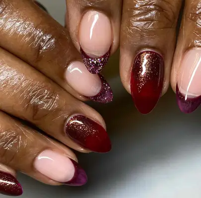 Short burgundy french manicure