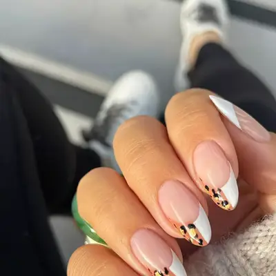 Leopard & White Split Fall French Manicure - MYM Beauty French Manicures for Fall