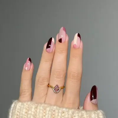 Pink & Burgundy Split Fall French Manicure - MYM Beauty French Manicures for Fall