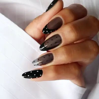 Black & White Sheer Dots Fall French Manicure - MYM Beauty French Manicures for Fall