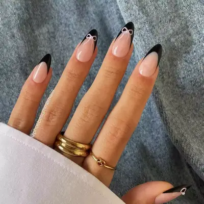 Black & Pink Bows Fall French Manicure - MYM Beauty French Manicures for Fall