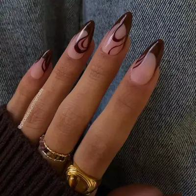Brown Swirls Fall French Manicure - MYM Beauty French Manicures for Fall
