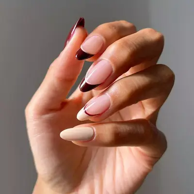 Burgundy & Cream Outline Fall French Manicure - MYM Beauty French Manicures for Fall
