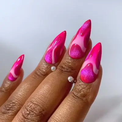 Hot Pink Velvet Swirl Nails - MYM Beauty Velvet Nail Ideas for Spring 
