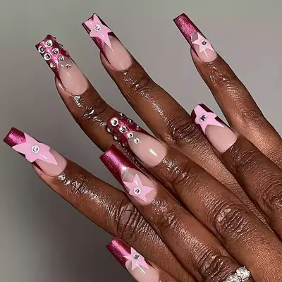 Stars and pink metallic nails
