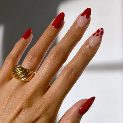 Red French Manicure conversation heart tips 