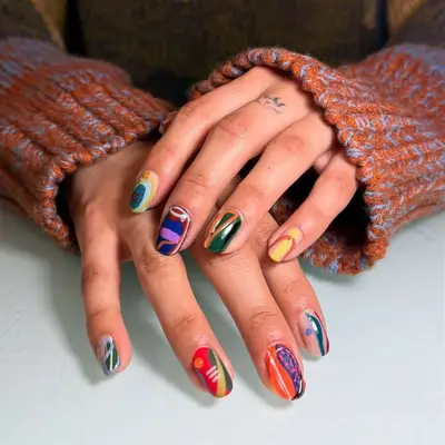 Short nails with bold colors and designs