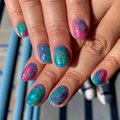 Short nails with colorful jelly nail polish