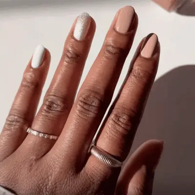 Classic french manicure on short oval nails