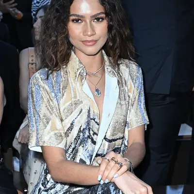 Zendaya wearing a blueberry milk manicure.