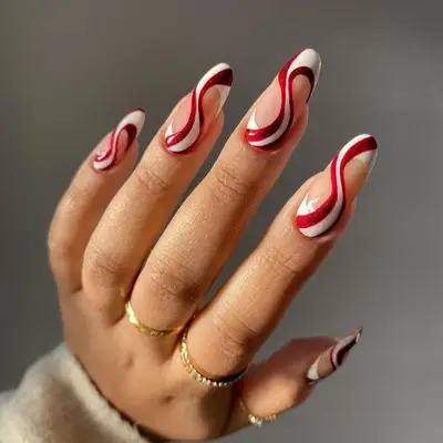 red and white swirly nails