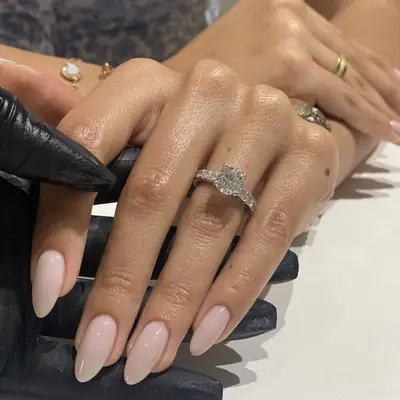 nude pink sheer nails closeup