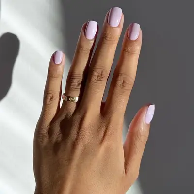 lavender purple pink simple nails closeup
