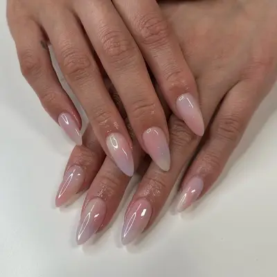 pastel pink purple airbrush manicure color closeup