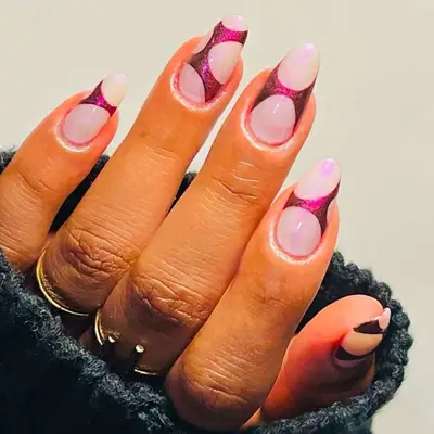 Iridescent Metallic Pink Negative Space Nails