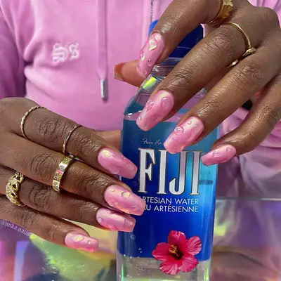 Wet-Look Metallic Pink Nails