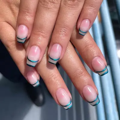 negative space blue french nails