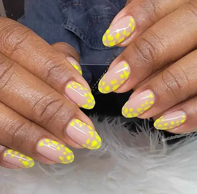 nude manicure with yellow spots