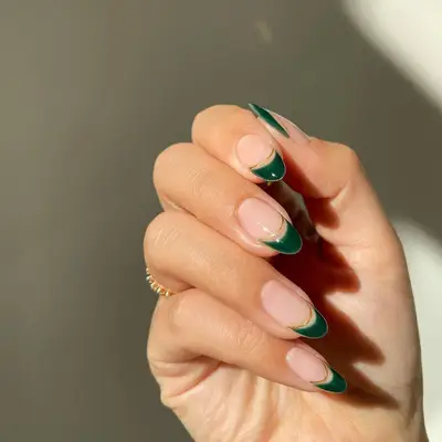 green french manicure with gold accent lines